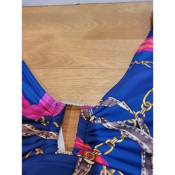 Ralph Lauren Chain Print Gold Embellish Size 10 Tankini Swim Top NWT Black Label - Picture 5 of 11